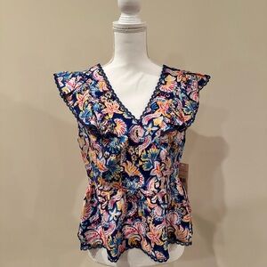 Nanette Lenore Peplum Floral Ruffle V-Neck Top